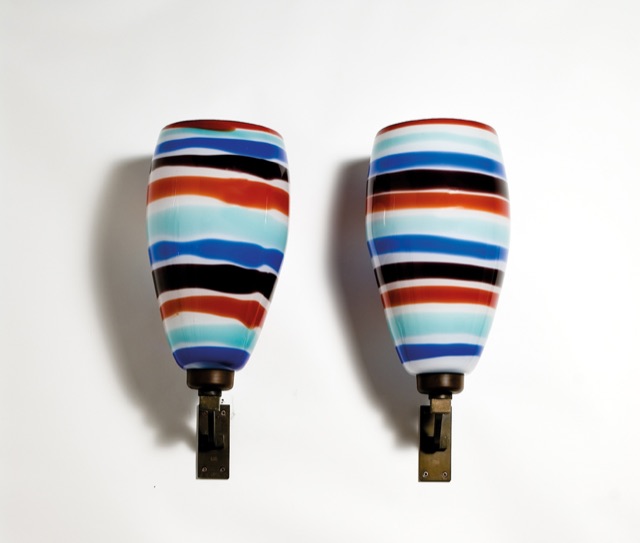Coppia di appliques in vetro multicolore