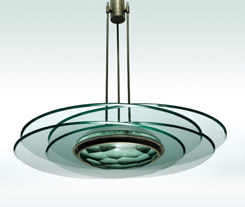 Lampadario a dischi in vetro verde