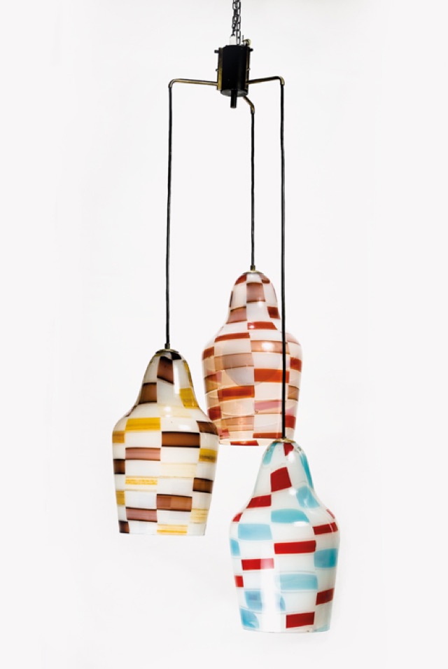 Lampada a sospensione con tre vetri a murrine